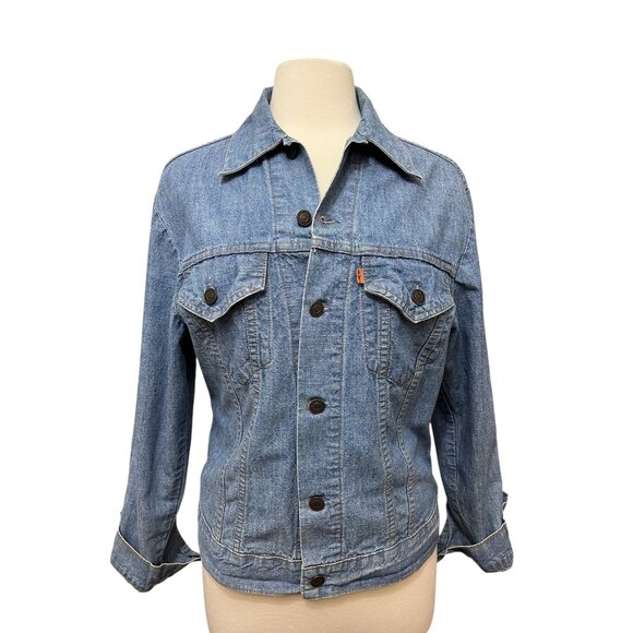 Vtg Levi's Womens Orange Tab Blue Denim Jean Jacket Light Weight Trucker Large - Picture 1 of 7